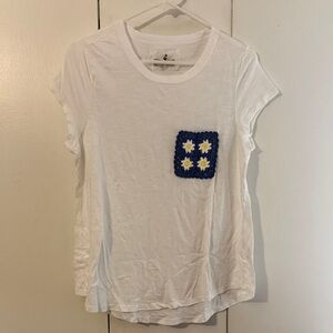 Cupio White Tee with Lace-Trim Neckline